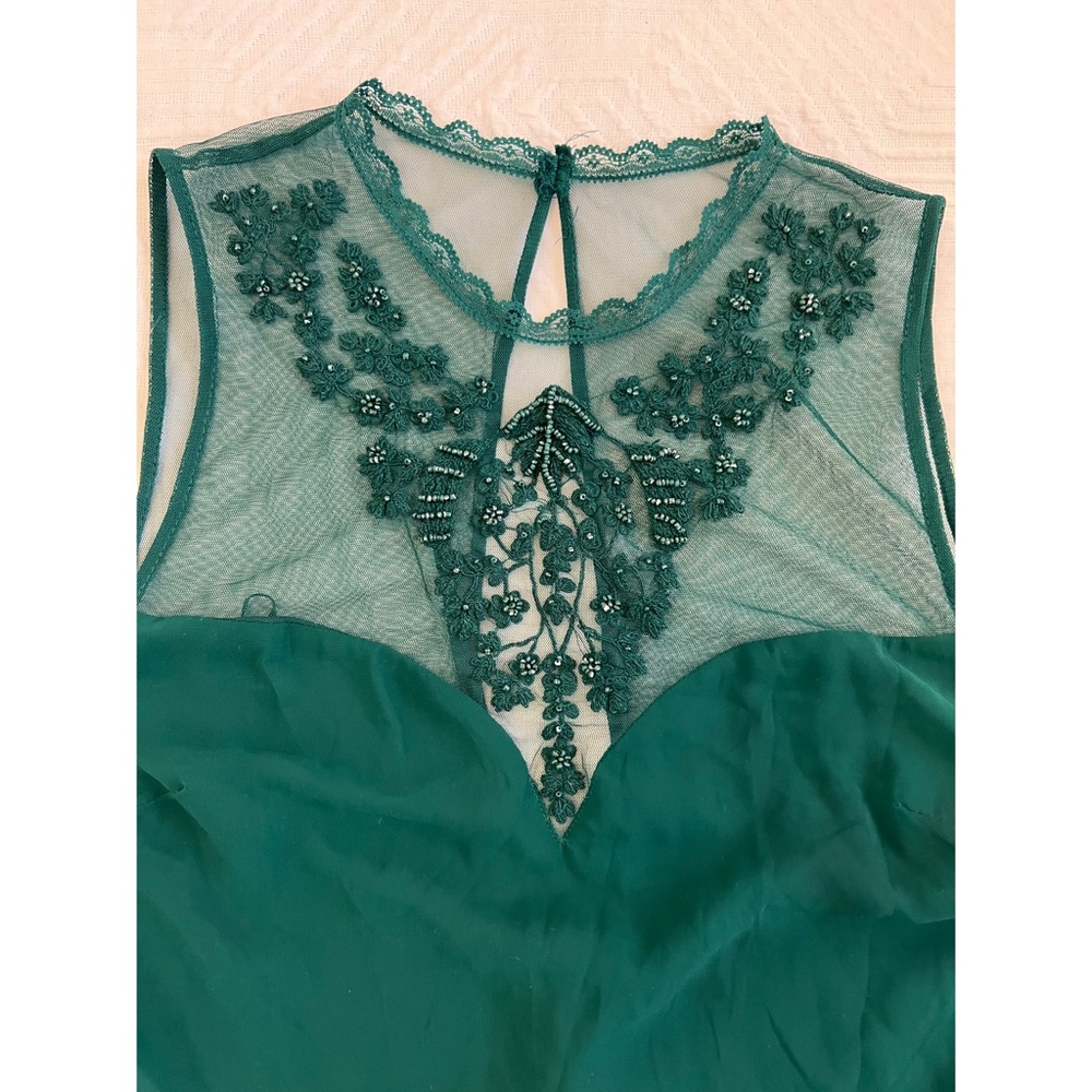 NWT - Zara - size medium - beaded and mesh sheer sleeveless dress - green - Picture 5 of 14